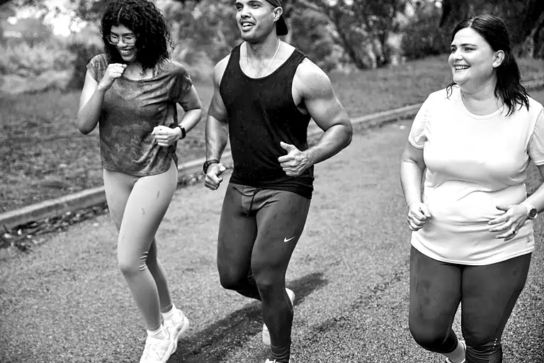 Trois coureur·euses de niveaux différents en run social